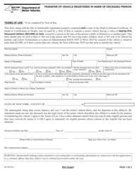 Document preview: Form MV-349 Transfer of Vehicle Registered in Name of Deceased Person - New York