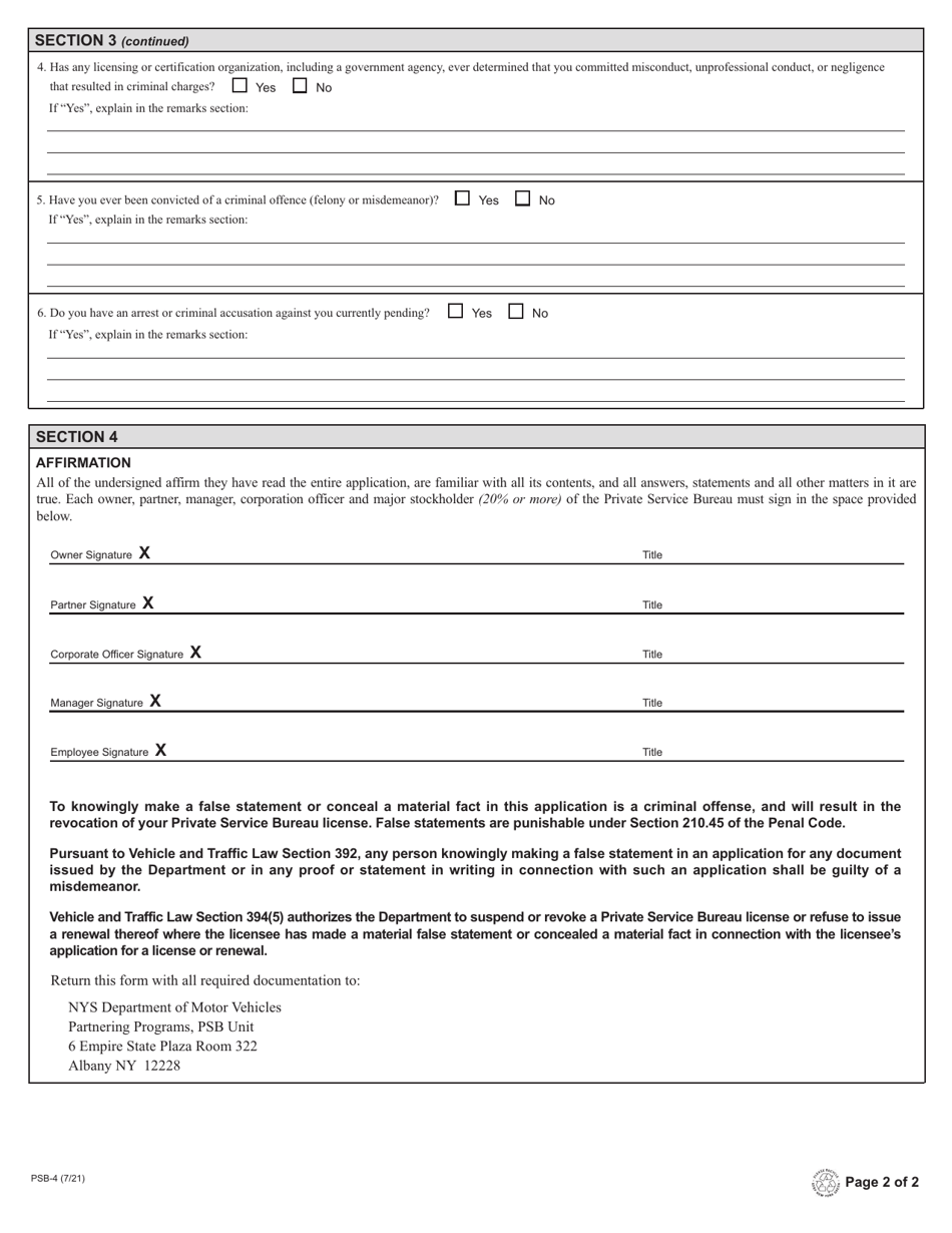 Form PSB-4 Private Service Bureau Employee Roster - New York, Page 2