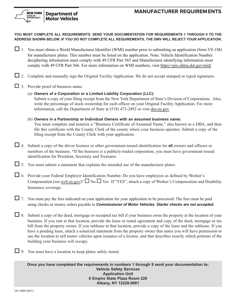 Form VS142M Download Fillable PDF or Fill Online Manufacturer