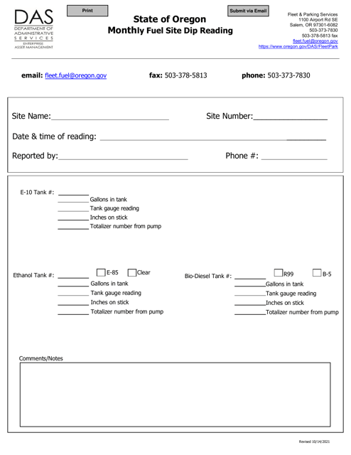 Monthly Fuel Site Dip Reading - Oregon Download Pdf