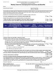 Form UB-106A Weekly Claim for Unemployment Insurance (Ui) Benefits - Arizona