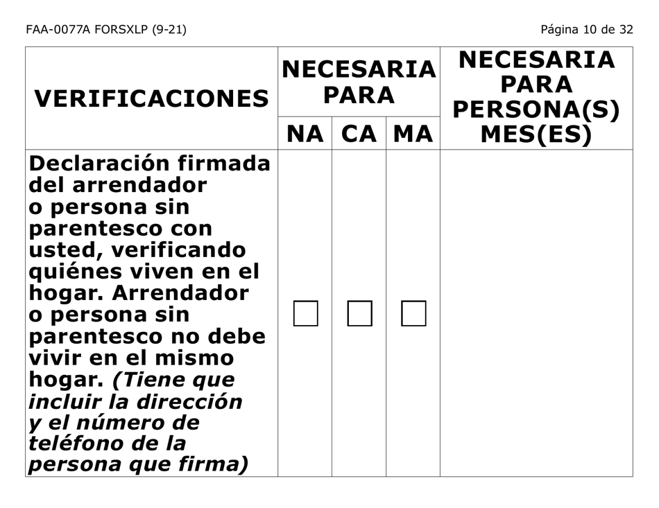 Formulario FAA-0077A-SXLP Solicitud De Informacion Y Acuerdo Para Proporcionar Informacion Que Falta - Letra Extra Grande - Arizona (Spanish), Page 10