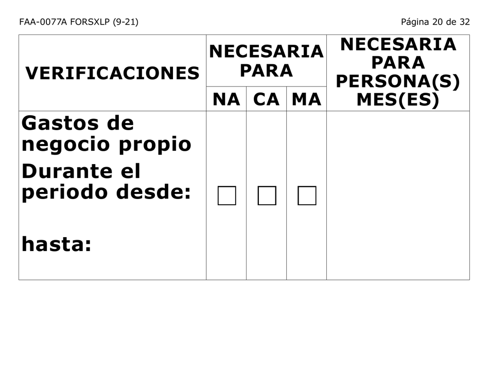 Formulario FAA-0077A-SXLP Solicitud De Informacion Y Acuerdo Para Proporcionar Informacion Que Falta - Letra Extra Grande - Arizona (Spanish), Page 20