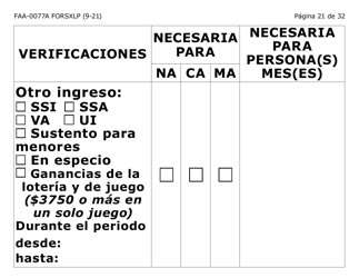 Formulario FAA-0077A-SXLP Solicitud De Informacion Y Acuerdo Para Proporcionar Informacion Que Falta - Letra Extra Grande - Arizona (Spanish), Page 21