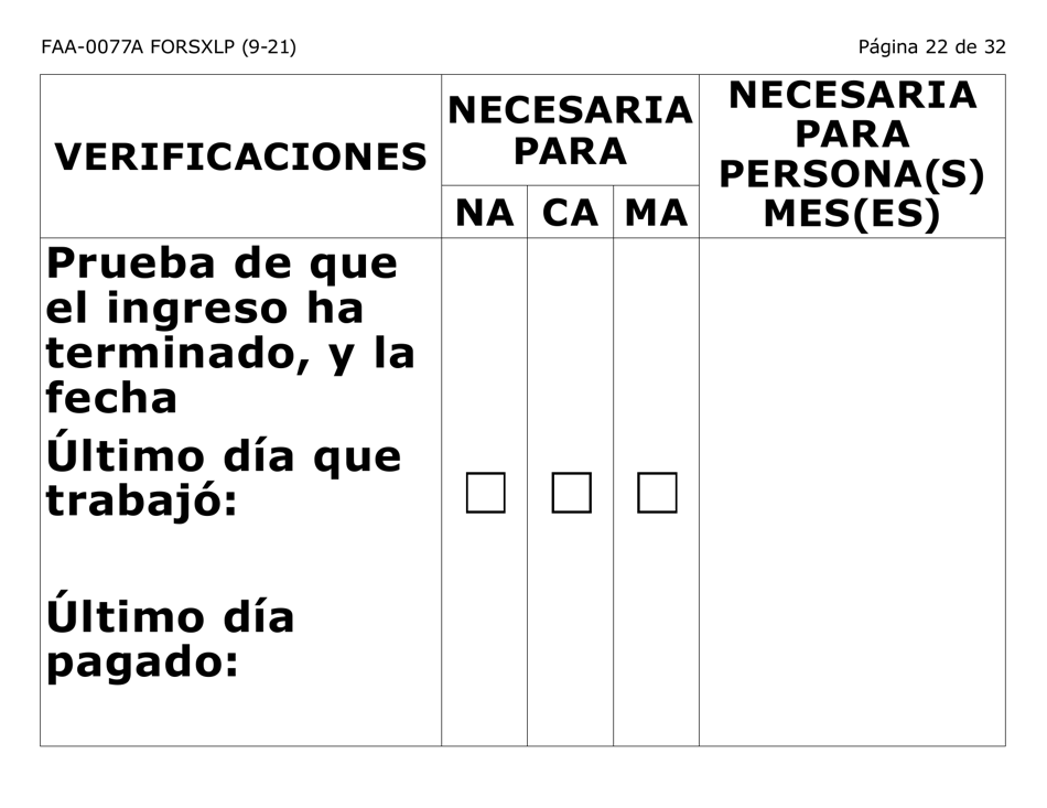 Formulario FAA-0077A-SXLP Solicitud De Informacion Y Acuerdo Para Proporcionar Informacion Que Falta - Letra Extra Grande - Arizona (Spanish), Page 22