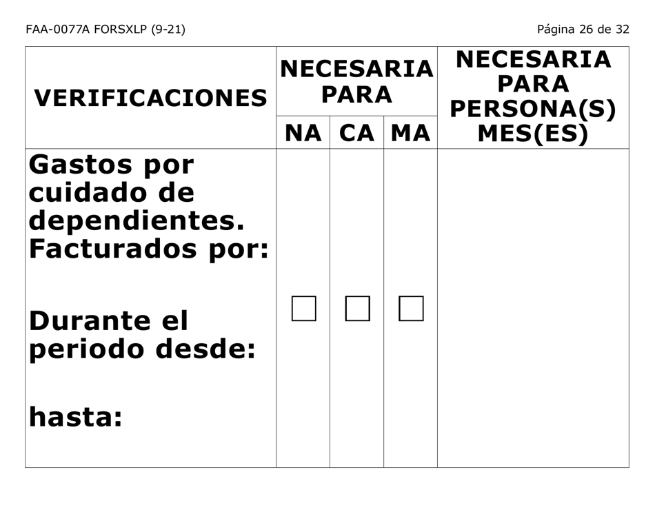 Formulario FAA-0077A-SXLP Solicitud De Informacion Y Acuerdo Para Proporcionar Informacion Que Falta - Letra Extra Grande - Arizona (Spanish), Page 26