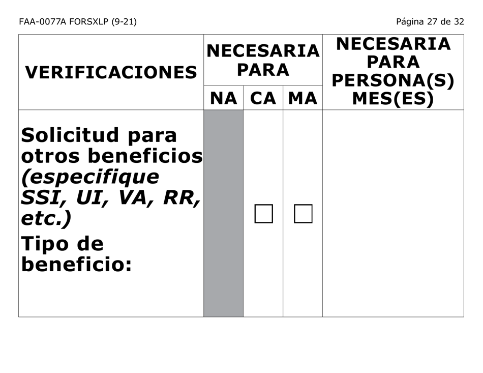 Formulario FAA-0077A-SXLP Solicitud De Informacion Y Acuerdo Para Proporcionar Informacion Que Falta - Letra Extra Grande - Arizona (Spanish), Page 27