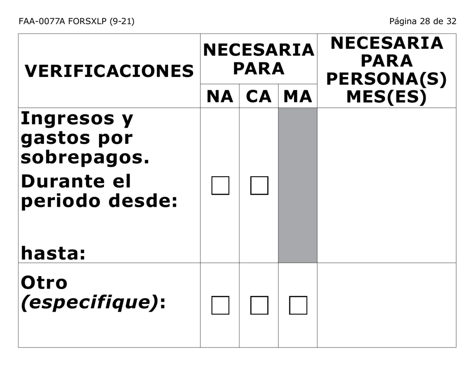 Formulario FAA-0077A-SXLP Solicitud De Informacion Y Acuerdo Para Proporcionar Informacion Que Falta - Letra Extra Grande - Arizona (Spanish), Page 28