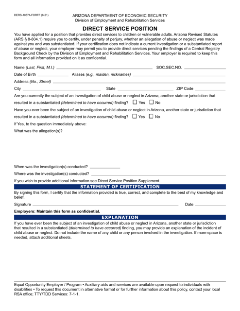 Form DERS-1057A Direct Service Position - Arizona