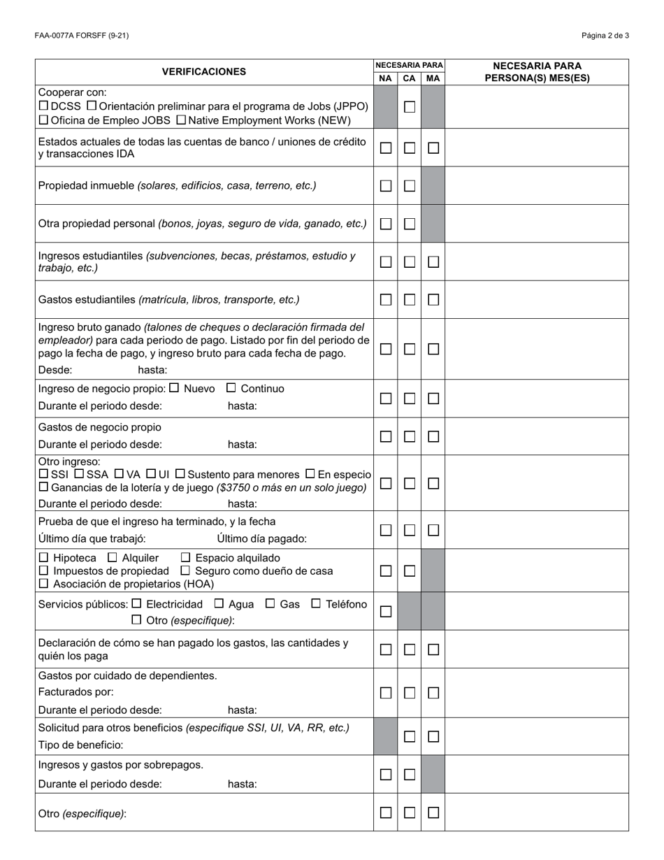 Formulario FAA-0077A-S Solicitud De Informacion Y Acuerdo Para Proporcionar Informacion Que Falta - Arizona (Spanish), Page 2