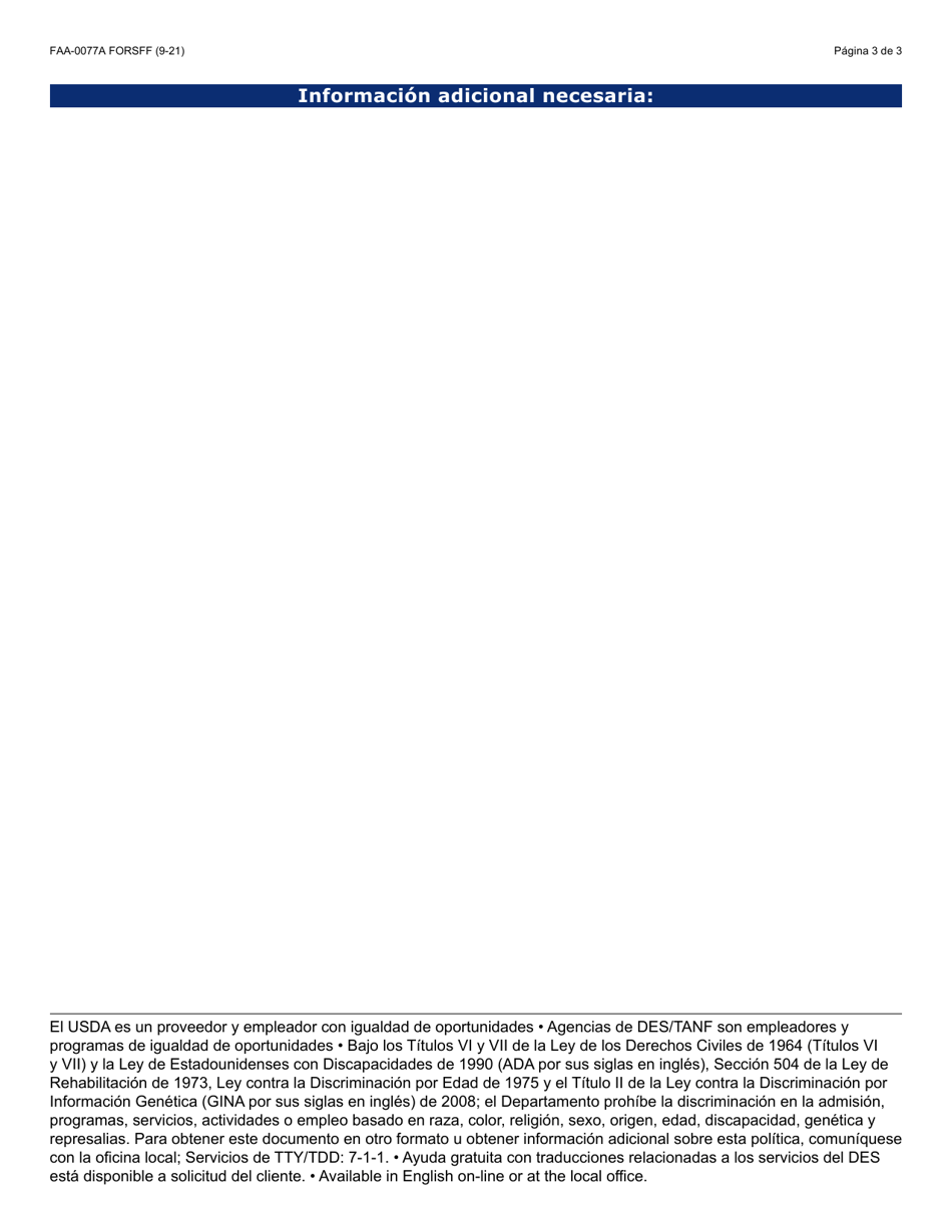 Formulario FAA-0077A-S Solicitud De Informacion Y Acuerdo Para Proporcionar Informacion Que Falta - Arizona (Spanish), Page 3
