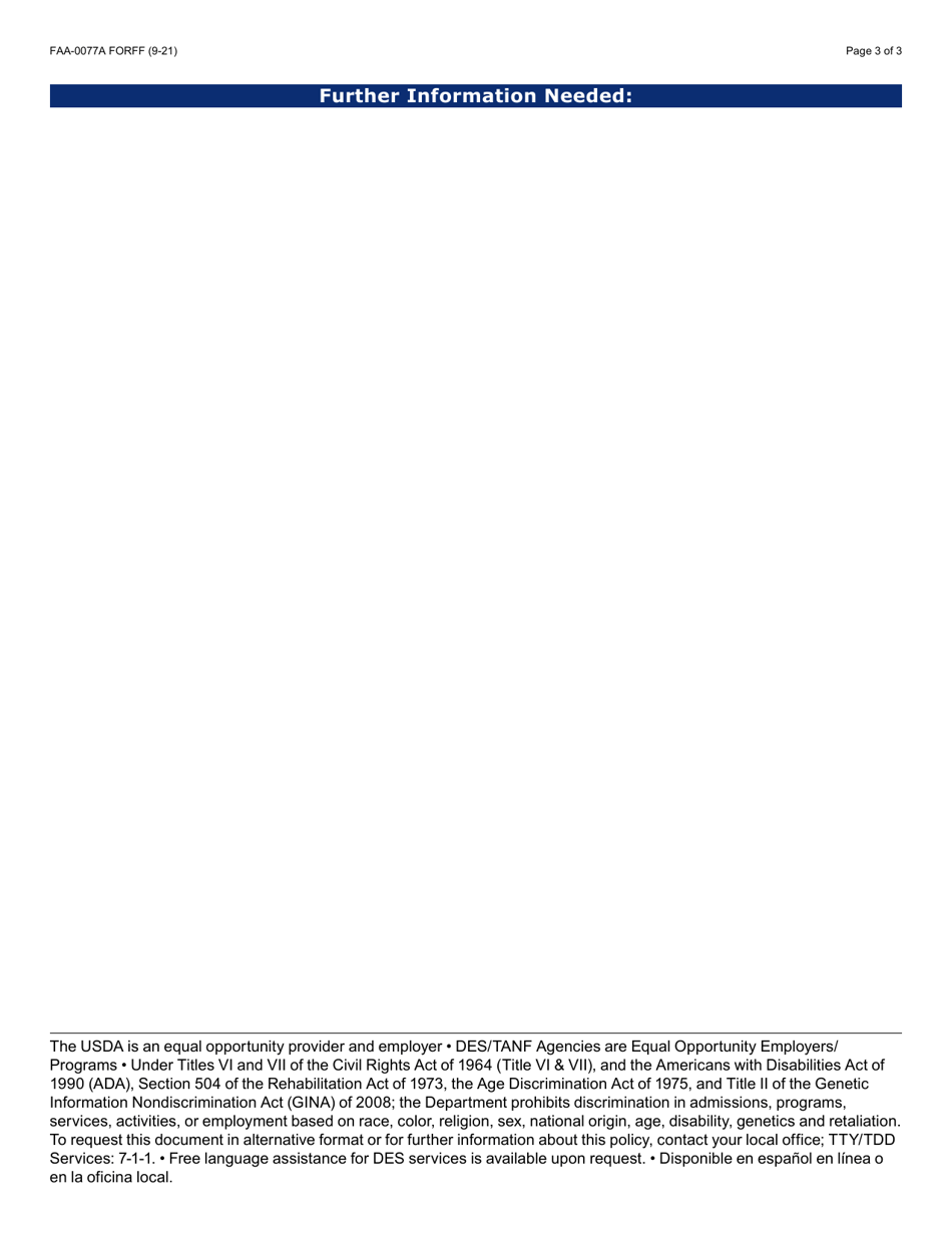 Form FAA-0077A Information Request and Pending Information Agreement - Arizona, Page 3