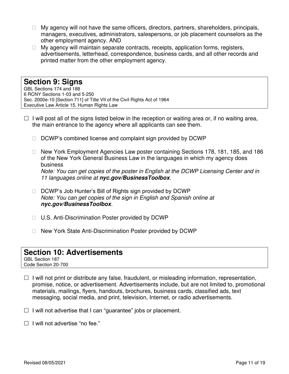 Employment Agency Self-certification - New York City, Page 11