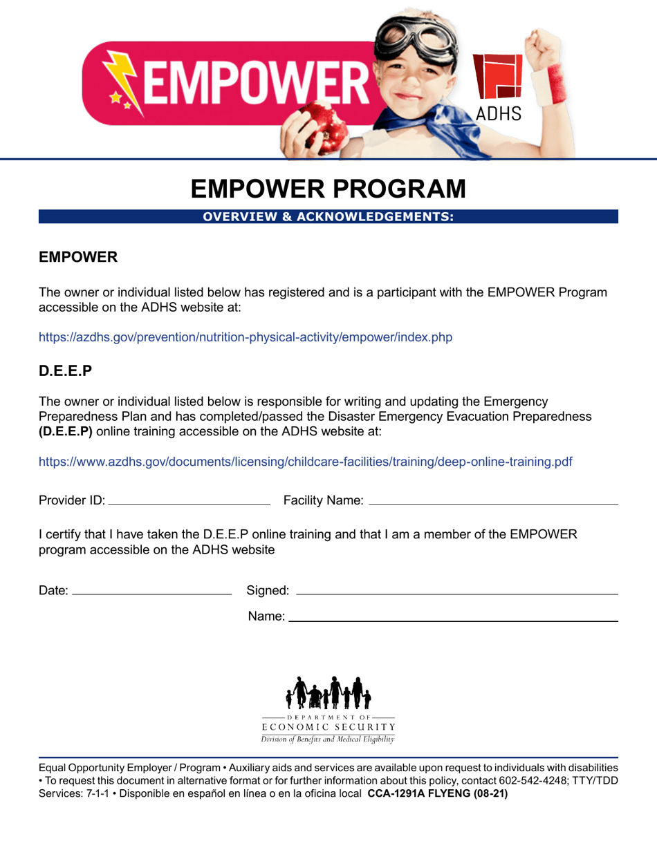 Form CCA-1291A Empower Program Overview  Acknowledgements - Arizona, Page 1
