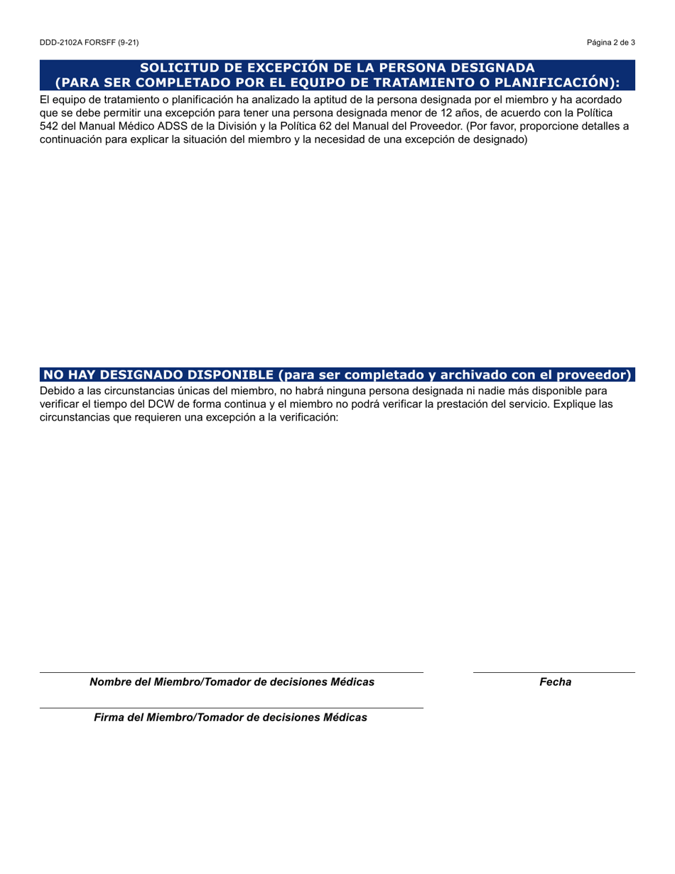 Formulario DDD-2102A-S Certificado Del Designado Para La Verificacion De Visita Electronica (Evv) - Arizona (Spanish), Page 2