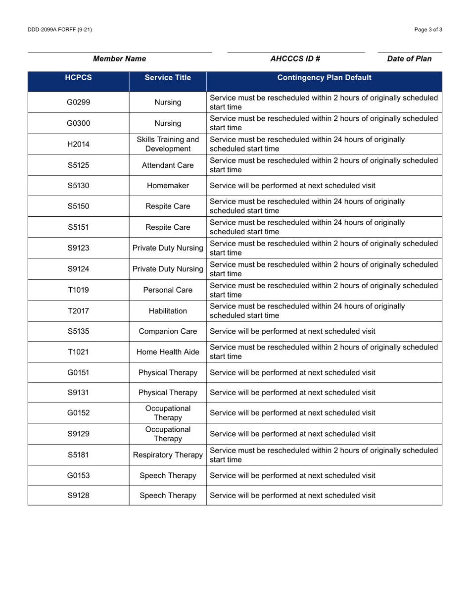 Form DDD-2099A Electronic Visit Verification (Evv) Member Contingency / Back-Up Plan - Arizona, Page 3