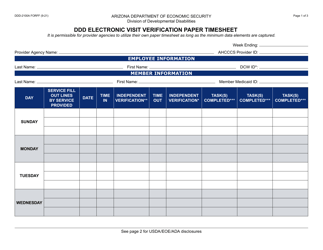Document preview: Form DDD-2100A Ddd Electronic Visit Verification Paper Timesheet - Arizona