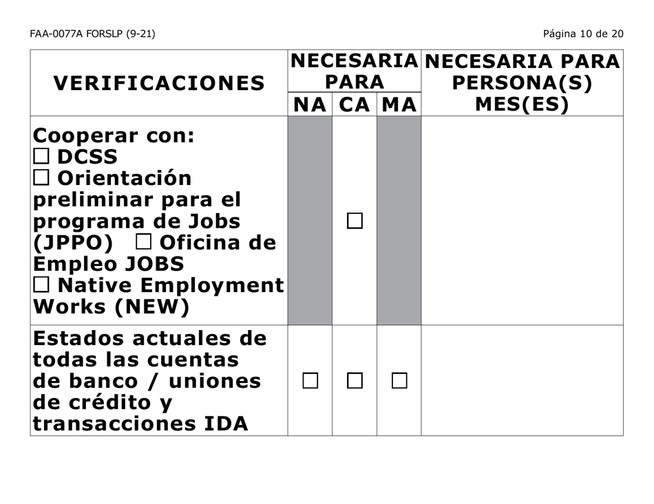 Formulario FAA-0077A-SLP Solicitud De Informacion Y Acuerdo Para Proporcionar Informacion Que Falta - Letra Grande - Arizona (Spanish), Page 10