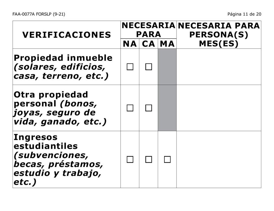 Formulario FAA-0077A-SLP Solicitud De Informacion Y Acuerdo Para Proporcionar Informacion Que Falta - Letra Grande - Arizona (Spanish), Page 11