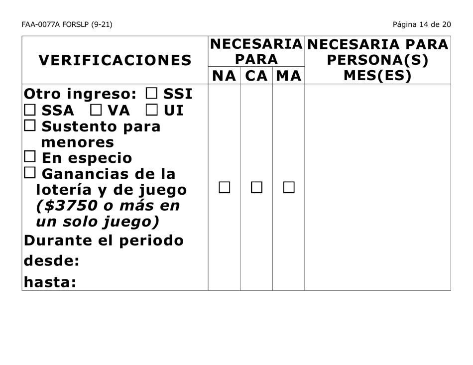 Formulario FAA-0077A-SLP Solicitud De Informacion Y Acuerdo Para Proporcionar Informacion Que Falta - Letra Grande - Arizona (Spanish), Page 14