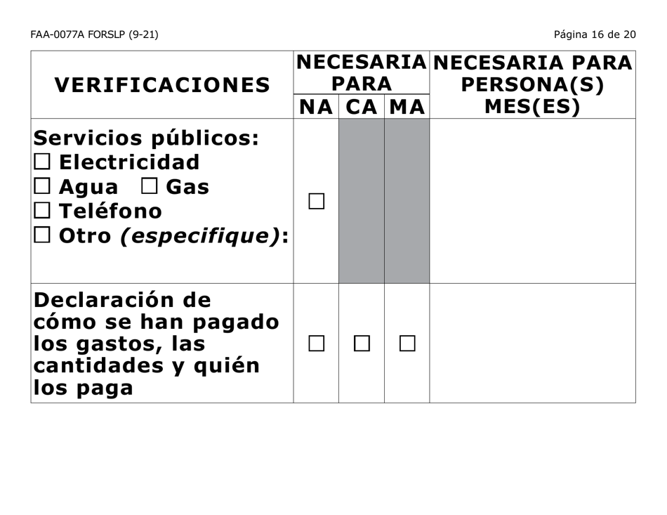 Formulario FAA-0077A-SLP Solicitud De Informacion Y Acuerdo Para Proporcionar Informacion Que Falta - Letra Grande - Arizona (Spanish), Page 16