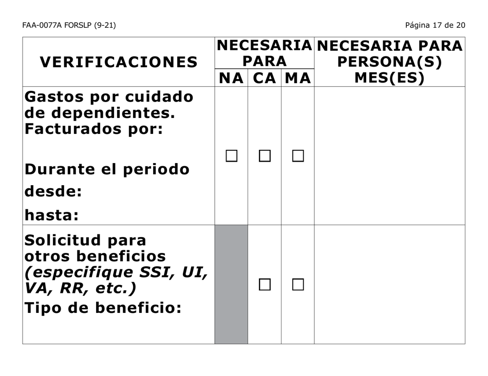 Formulario FAA-0077A-SLP Solicitud De Informacion Y Acuerdo Para Proporcionar Informacion Que Falta - Letra Grande - Arizona (Spanish), Page 17