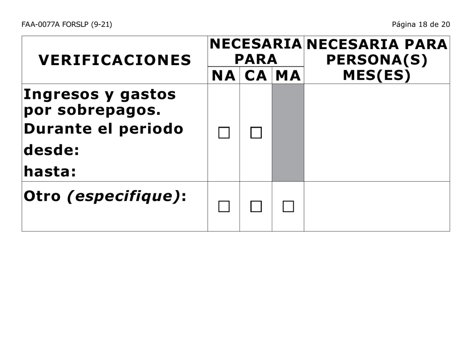 Formulario FAA-0077A-SLP Solicitud De Informacion Y Acuerdo Para Proporcionar Informacion Que Falta - Letra Grande - Arizona (Spanish), Page 18