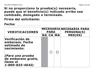 Formulario FAA-0077A-SLP Solicitud De Informacion Y Acuerdo Para Proporcionar Informacion Que Falta - Letra Grande - Arizona (Spanish), Page 3