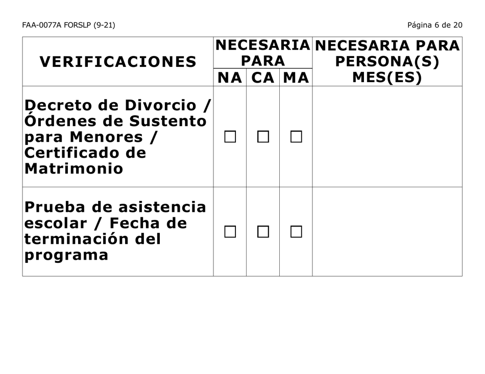 Formulario FAA-0077A-SLP Solicitud De Informacion Y Acuerdo Para Proporcionar Informacion Que Falta - Letra Grande - Arizona (Spanish), Page 6