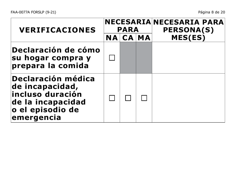 Formulario FAA-0077A-SLP Solicitud De Informacion Y Acuerdo Para Proporcionar Informacion Que Falta - Letra Grande - Arizona (Spanish), Page 8
