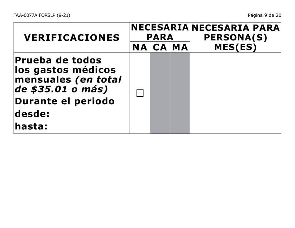 Formulario FAA-0077A-SLP Solicitud De Informacion Y Acuerdo Para Proporcionar Informacion Que Falta - Letra Grande - Arizona (Spanish), Page 9