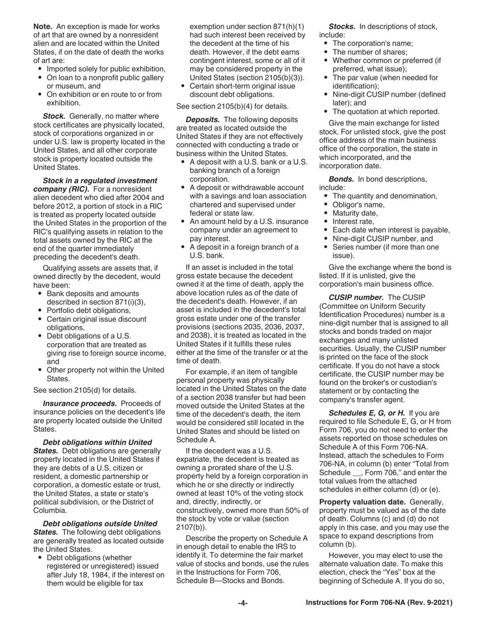 Instructions for IRS Form 706-NA United States Estate (And Generation-Skipping Transfer) Tax Return Estate of Nonresident Not a Citizen of the United States, Page 4