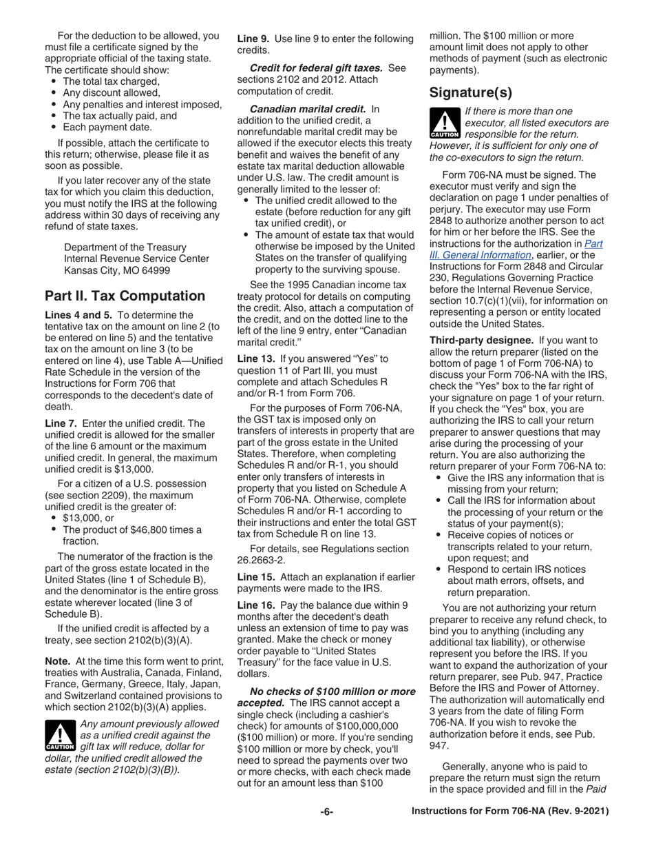 Instructions for IRS Form 706-NA United States Estate (And Generation-Skipping Transfer) Tax Return Estate of Nonresident Not a Citizen of the United States, Page 6