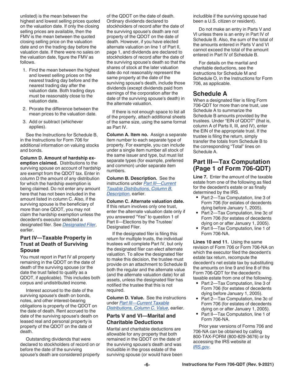 Instructions for IRS Form 706-QDT U.S. Estate Tax Return for Qualified Domestic Trusts, Page 6