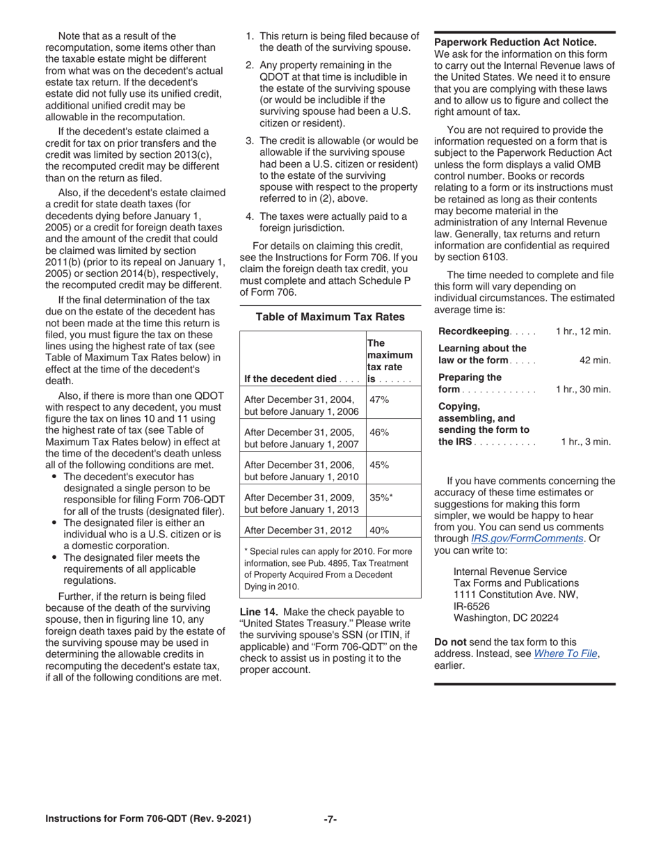 Instructions for IRS Form 706-QDT U.S. Estate Tax Return for Qualified Domestic Trusts, Page 7