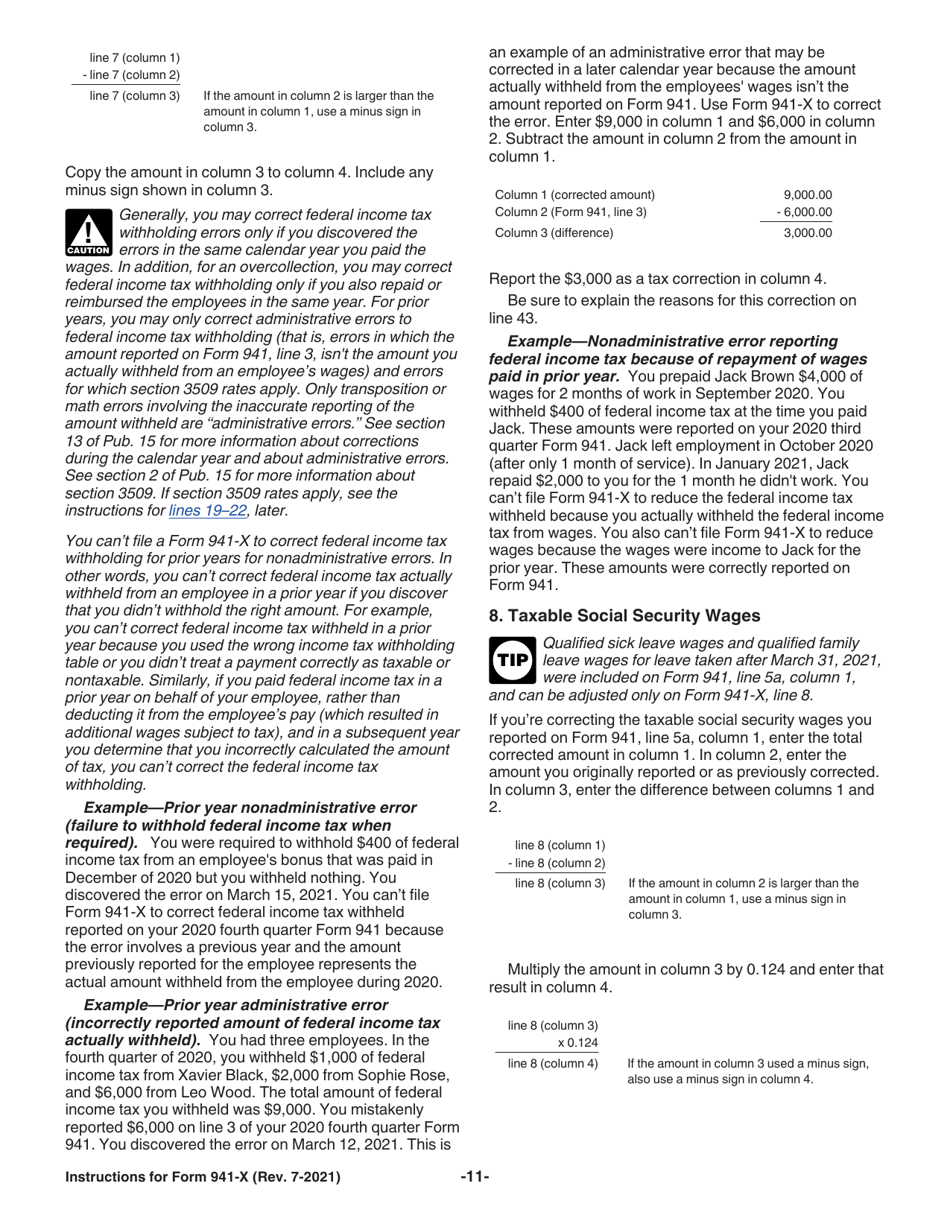 Instructions for IRS Form 941-X Adjusted Employers Quarterly Federal Tax Return or Claim for Refund, Page 11