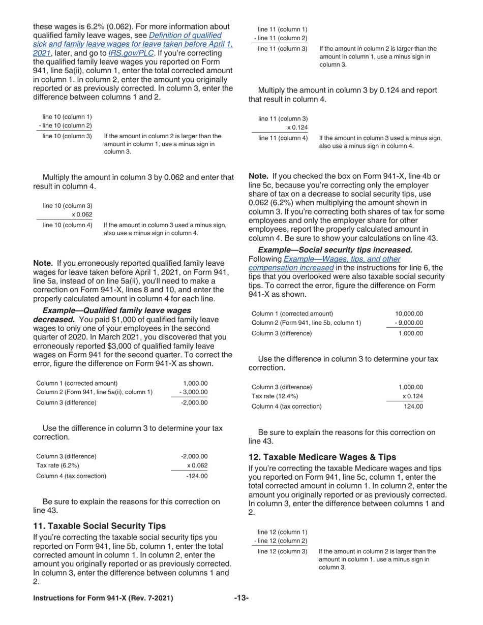 Instructions for IRS Form 941-X Adjusted Employers Quarterly Federal Tax Return or Claim for Refund, Page 13
