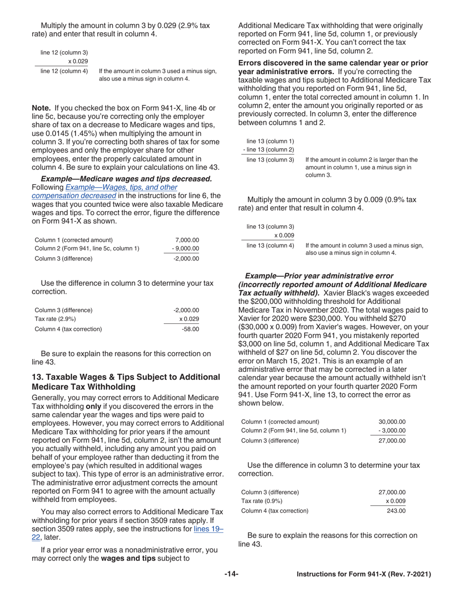 Instructions for IRS Form 941-X Adjusted Employers Quarterly Federal Tax Return or Claim for Refund, Page 14