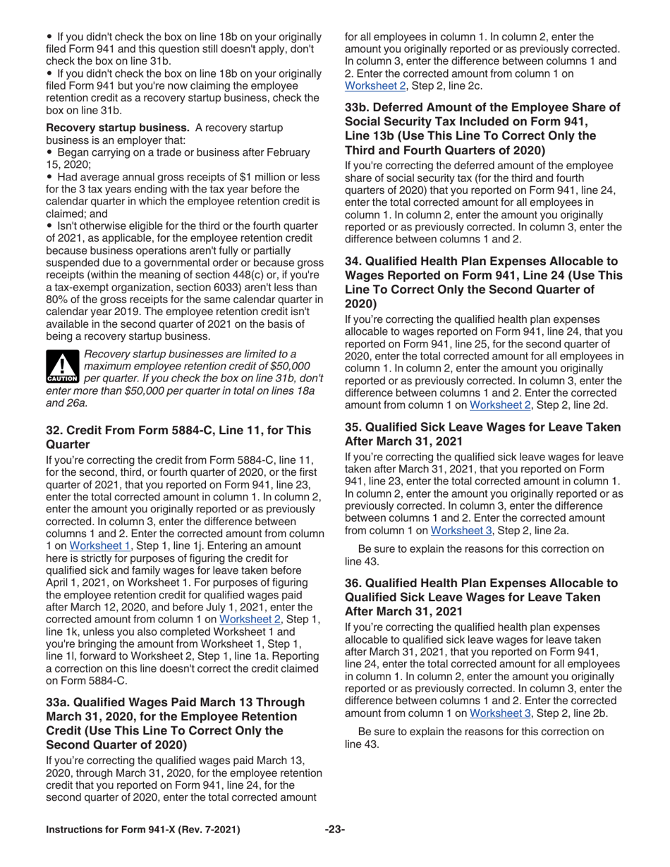 Instructions for IRS Form 941-X Adjusted Employers Quarterly Federal Tax Return or Claim for Refund, Page 23