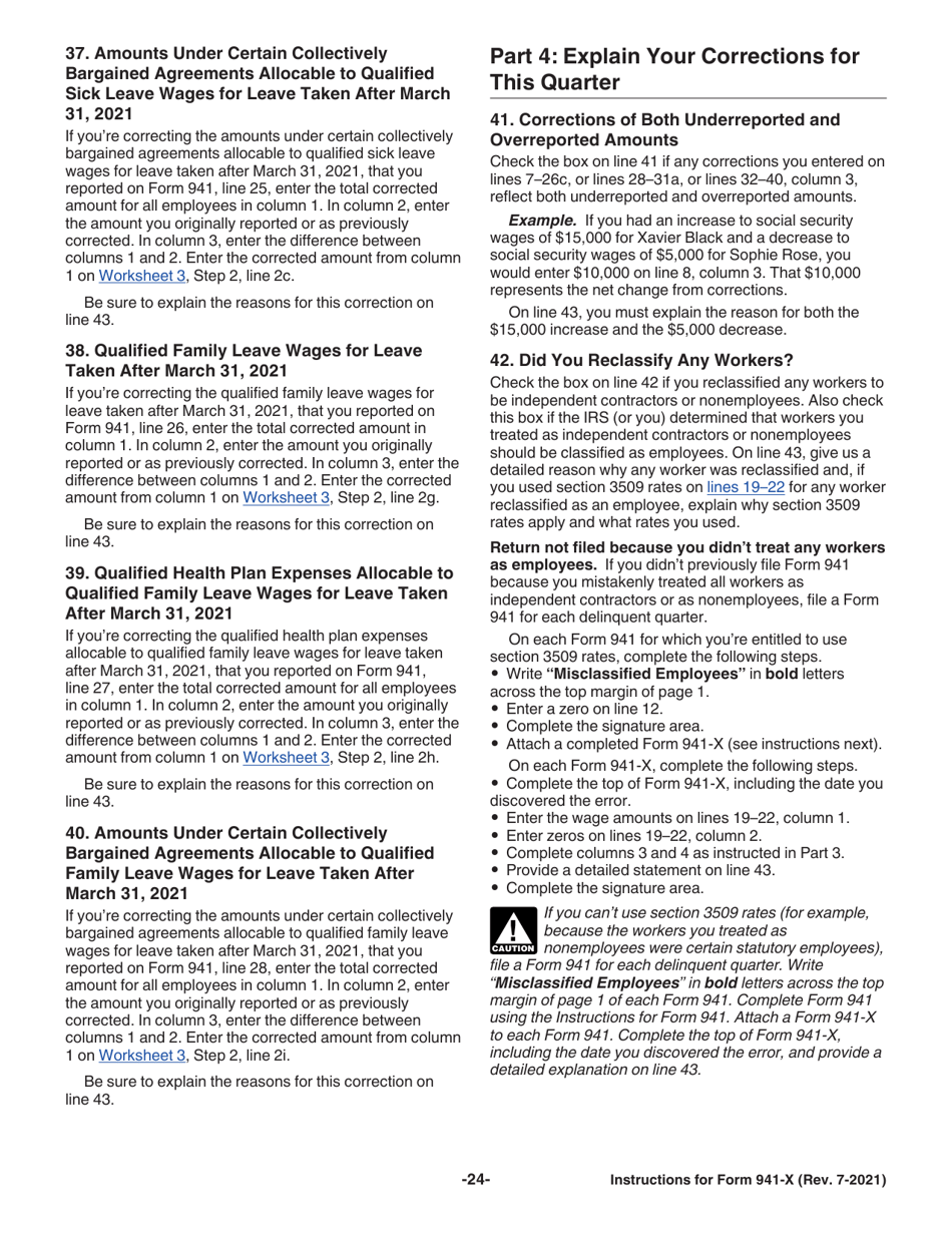 Instructions for IRS Form 941-X Adjusted Employers Quarterly Federal Tax Return or Claim for Refund, Page 24