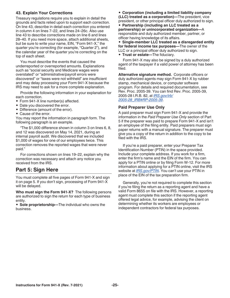 Instructions for IRS Form 941-X Adjusted Employers Quarterly Federal Tax Return or Claim for Refund, Page 25