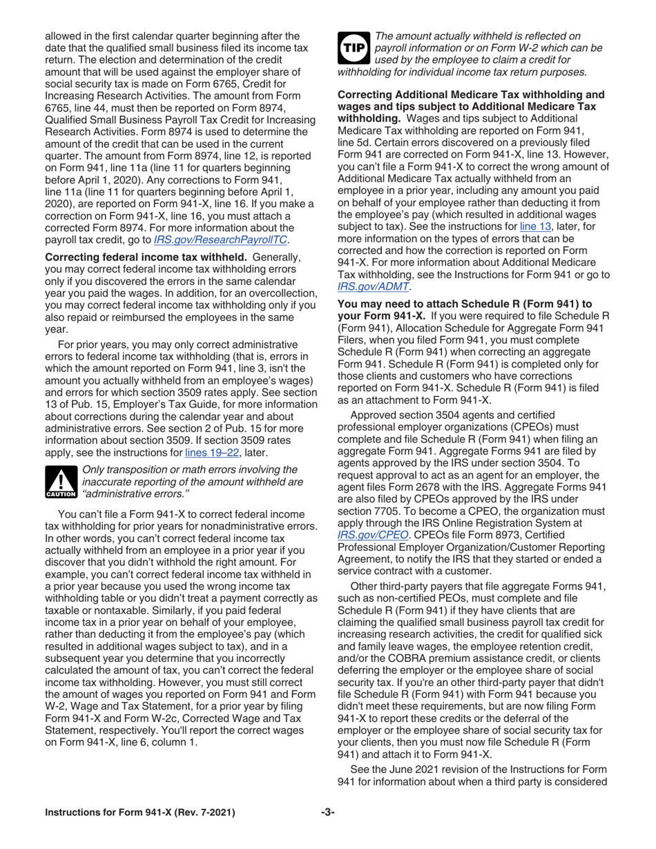 Instructions for IRS Form 941-X Adjusted Employers Quarterly Federal Tax Return or Claim for Refund, Page 3