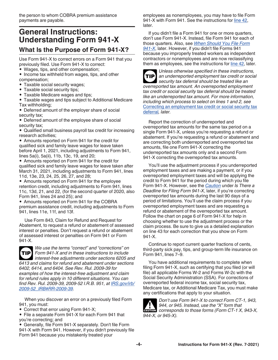 Instructions for IRS Form 941-X Adjusted Employers Quarterly Federal Tax Return or Claim for Refund, Page 4