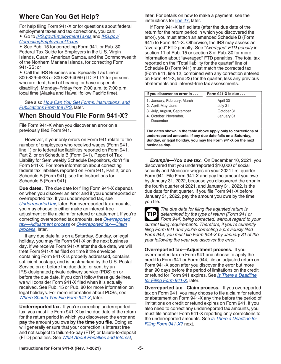 Instructions for IRS Form 941-X Adjusted Employers Quarterly Federal Tax Return or Claim for Refund, Page 5