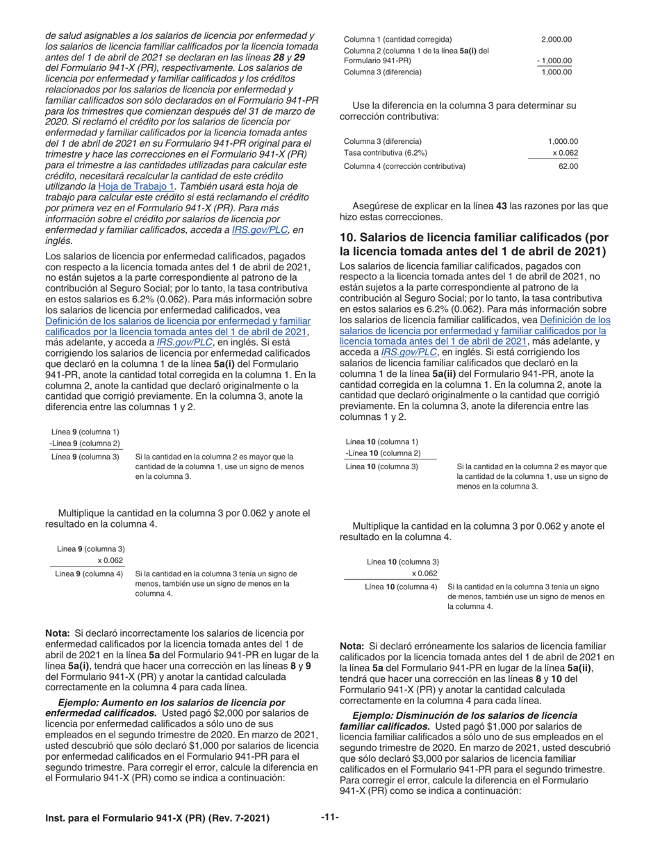 Instrucciones para IRS Formulario 941-X (PR) Ajuste a La Declaracion Federal Trimestral Del Patrono O Reclamacion De Reembolso (Puerto Rican Spanish), Page 11