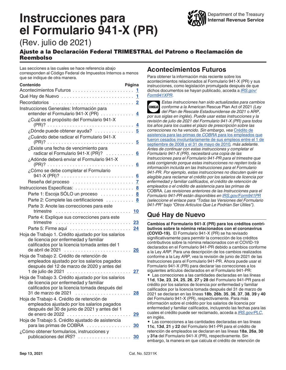 Instrucciones para IRS Formulario 941-X (PR) Ajuste a La Declaracion Federal Trimestral Del Patrono O Reclamacion De Reembolso (Puerto Rican Spanish), Page 1