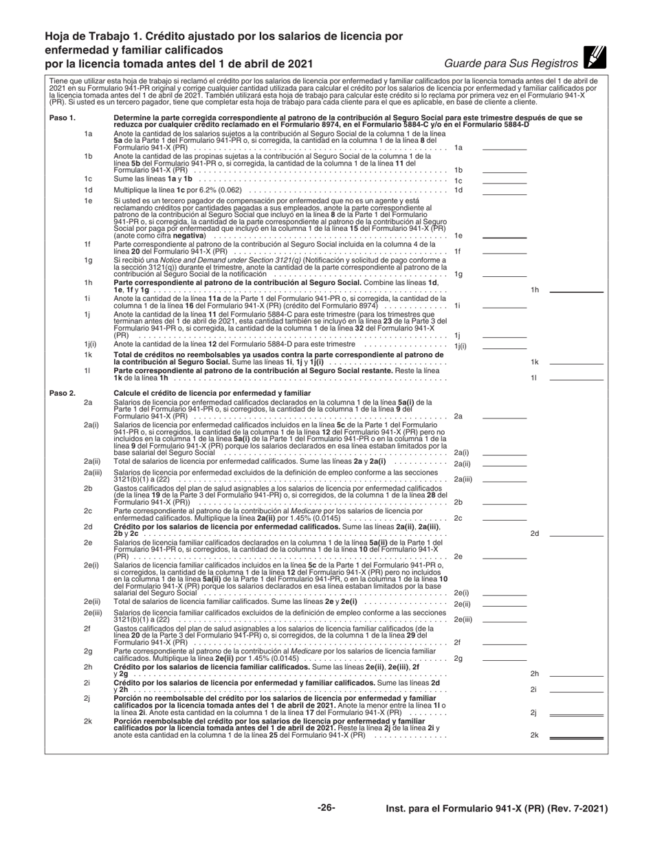 Instrucciones para IRS Formulario 941-X (PR) Ajuste a La Declaracion Federal Trimestral Del Patrono O Reclamacion De Reembolso (Puerto Rican Spanish), Page 26