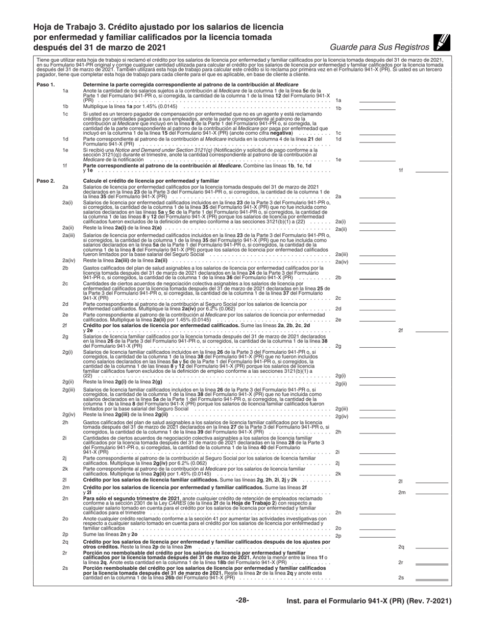 Instrucciones para IRS Formulario 941-X (PR) Ajuste a La Declaracion Federal Trimestral Del Patrono O Reclamacion De Reembolso (Puerto Rican Spanish), Page 28