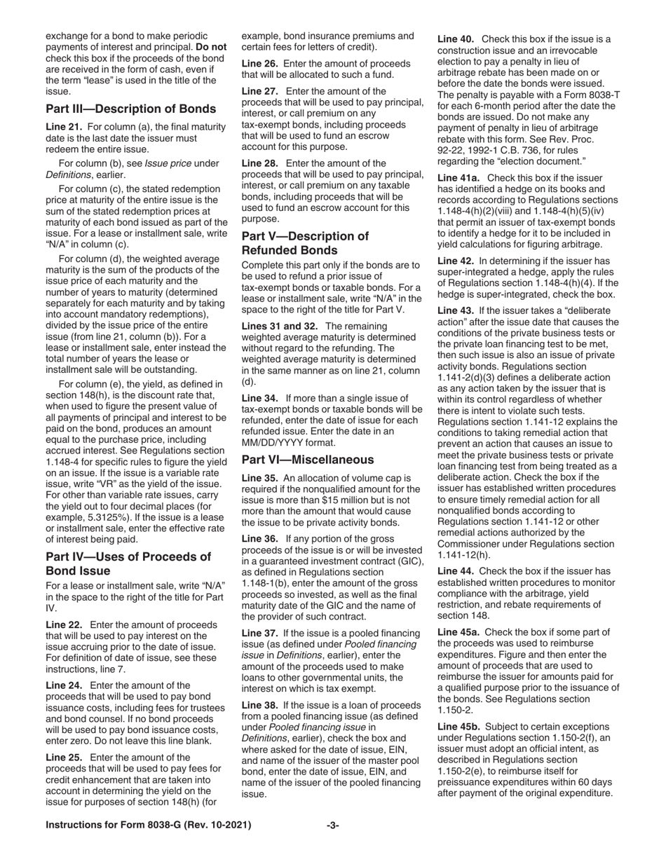 Instructions for IRS Form 8038-G Information Return for Tax-Exempt Governmental Bonds, Page 3