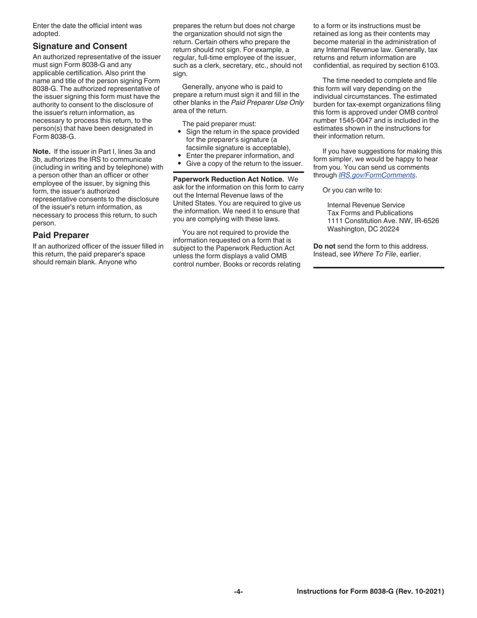 Instructions for IRS Form 8038-G Information Return for Tax-Exempt Governmental Bonds, Page 4